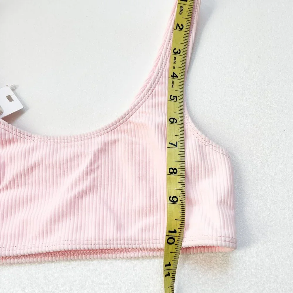Frankies Bikinis Connor Ribbed Scoop Bikini Top Love Pink Size Small NEW NWT